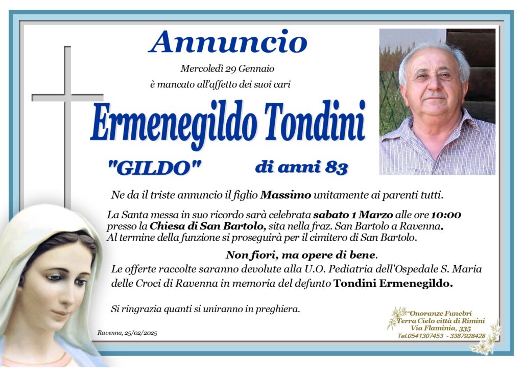 annuncio funebre Tondini Ermenegildo